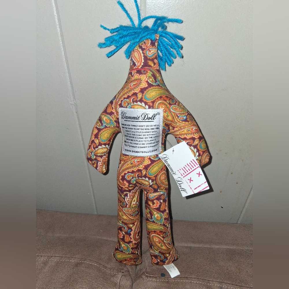 Dammit Doll 2016 NWT  Floral Paisley Blue Hair Voodoo Stress Relief NEW